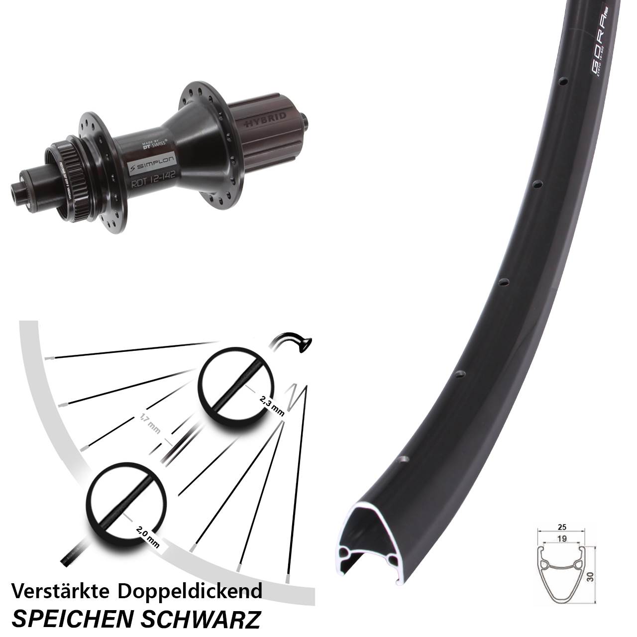 Gora Plus DT Swiss 370 Hybrid 28 Zoll Disc Hinterrad für Schnellspanner 8-11 fach