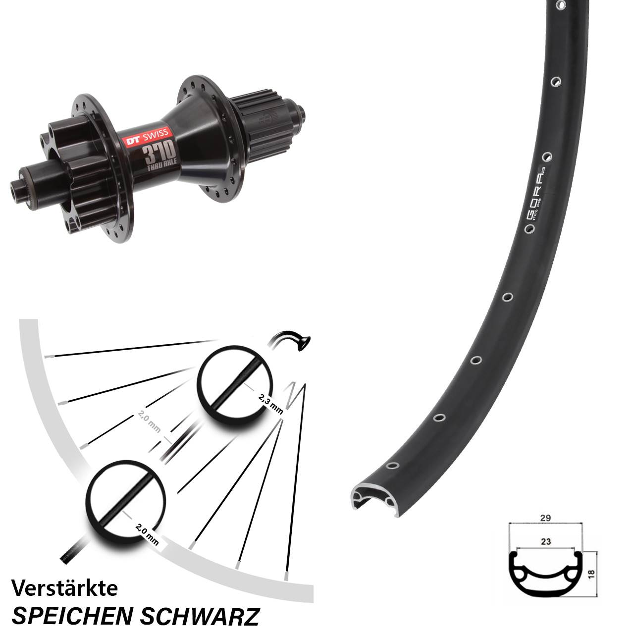 26 Zoll Gora 23 DT Swiss 370 Hybrid 6-Loch Hinterrad QR Micro Spline