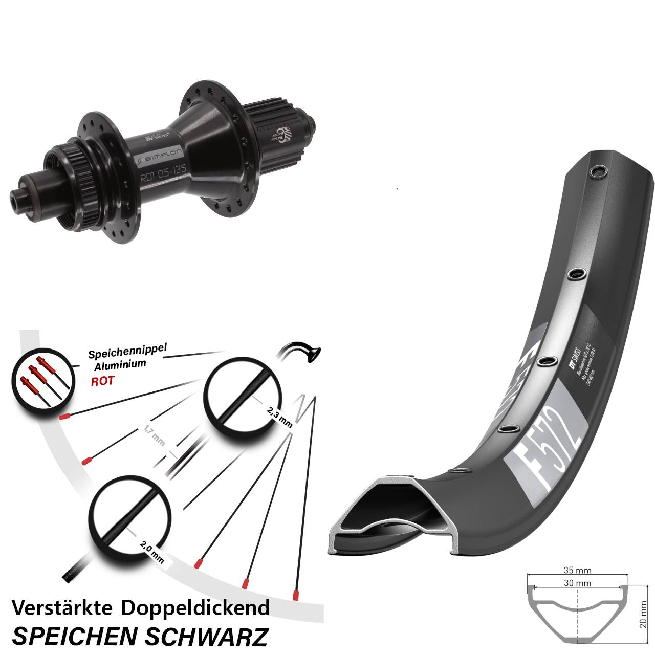 27,5 Zoll DT Swiss F572-370 Hybrid Centerlock Hinterrad QR Micro Spline