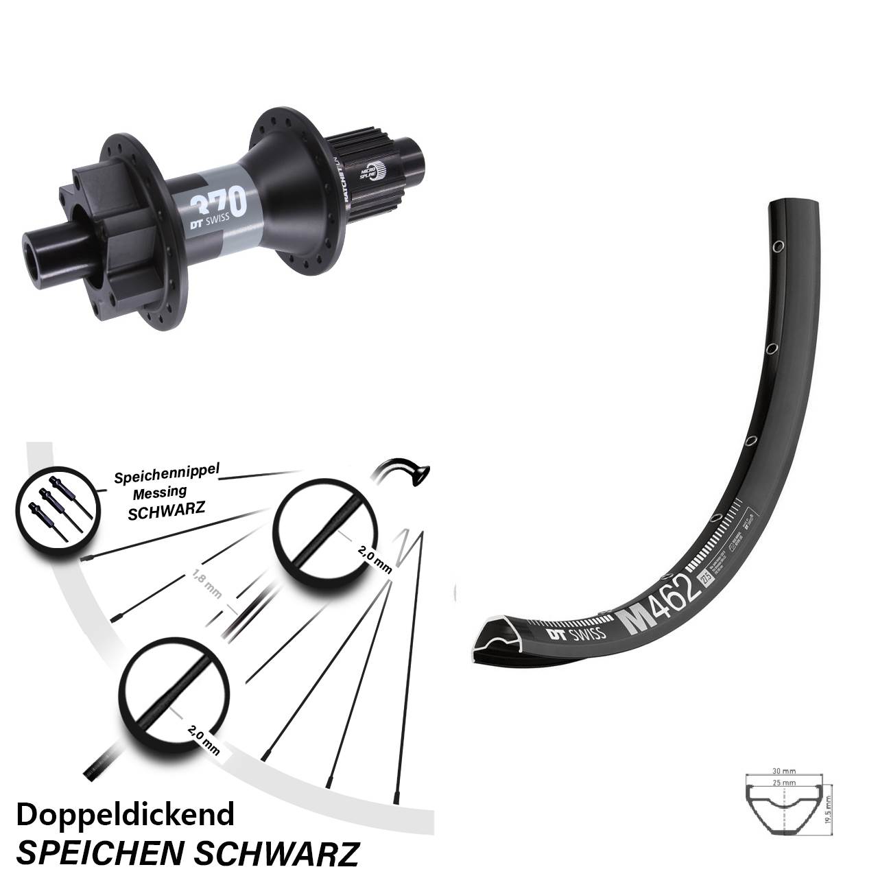 27,5 Zoll Hinterrad DT Swiss M 462 370 6-Loch Micro Spline 12x148