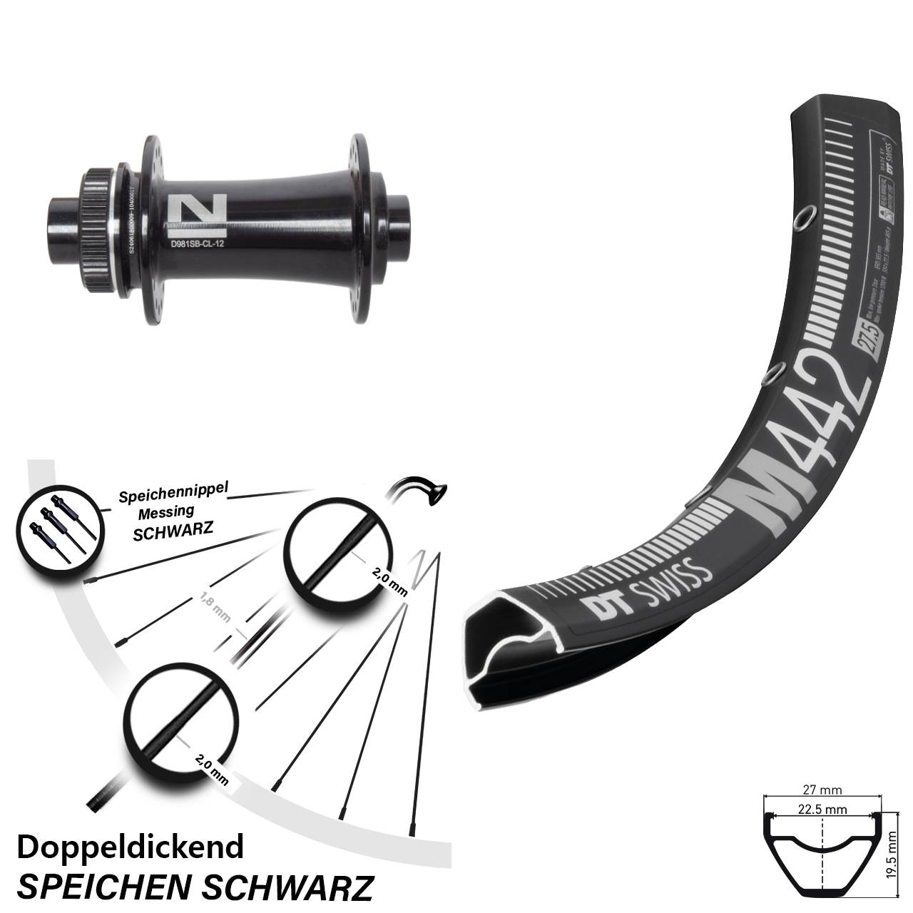 28-29 Zoll DT Swiss M442 Novatec D981 Disc Vorderrad 12x100