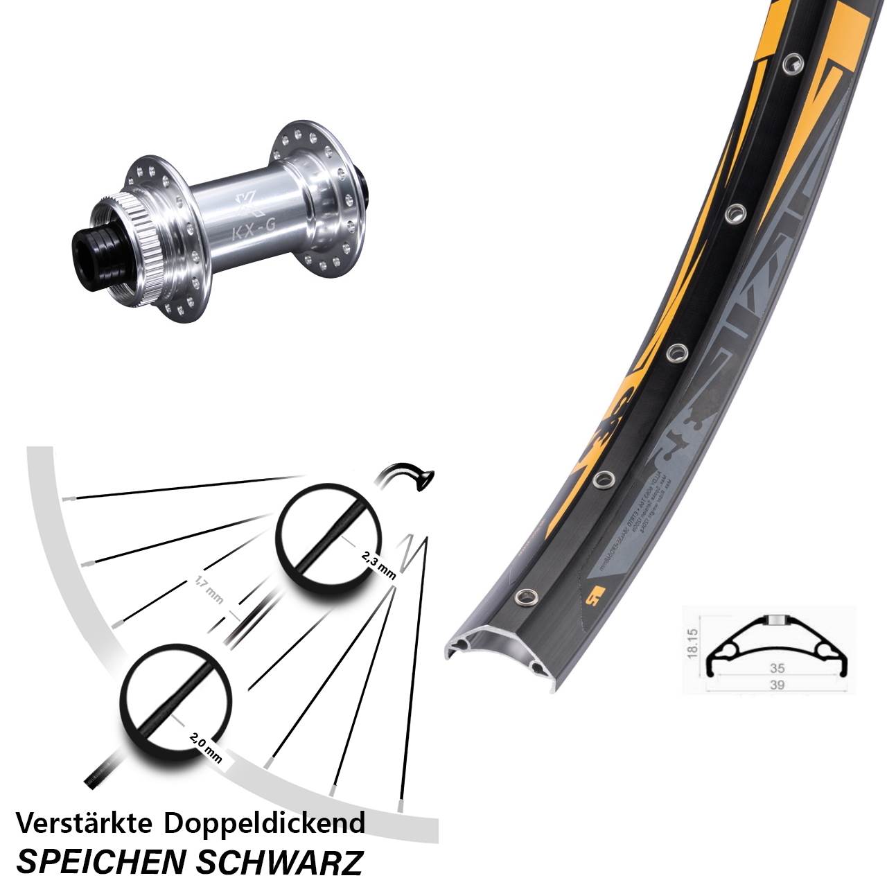 Disc Laufrad 27,5 Zoll Rodi TRYP 35 KX-G 15x100