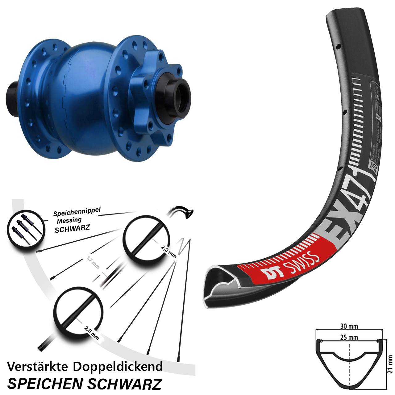 SON 28 blau DT Swiss EX 471 650B Vorderrad mit Nabendynamo 6-Loch 15x110 Boost