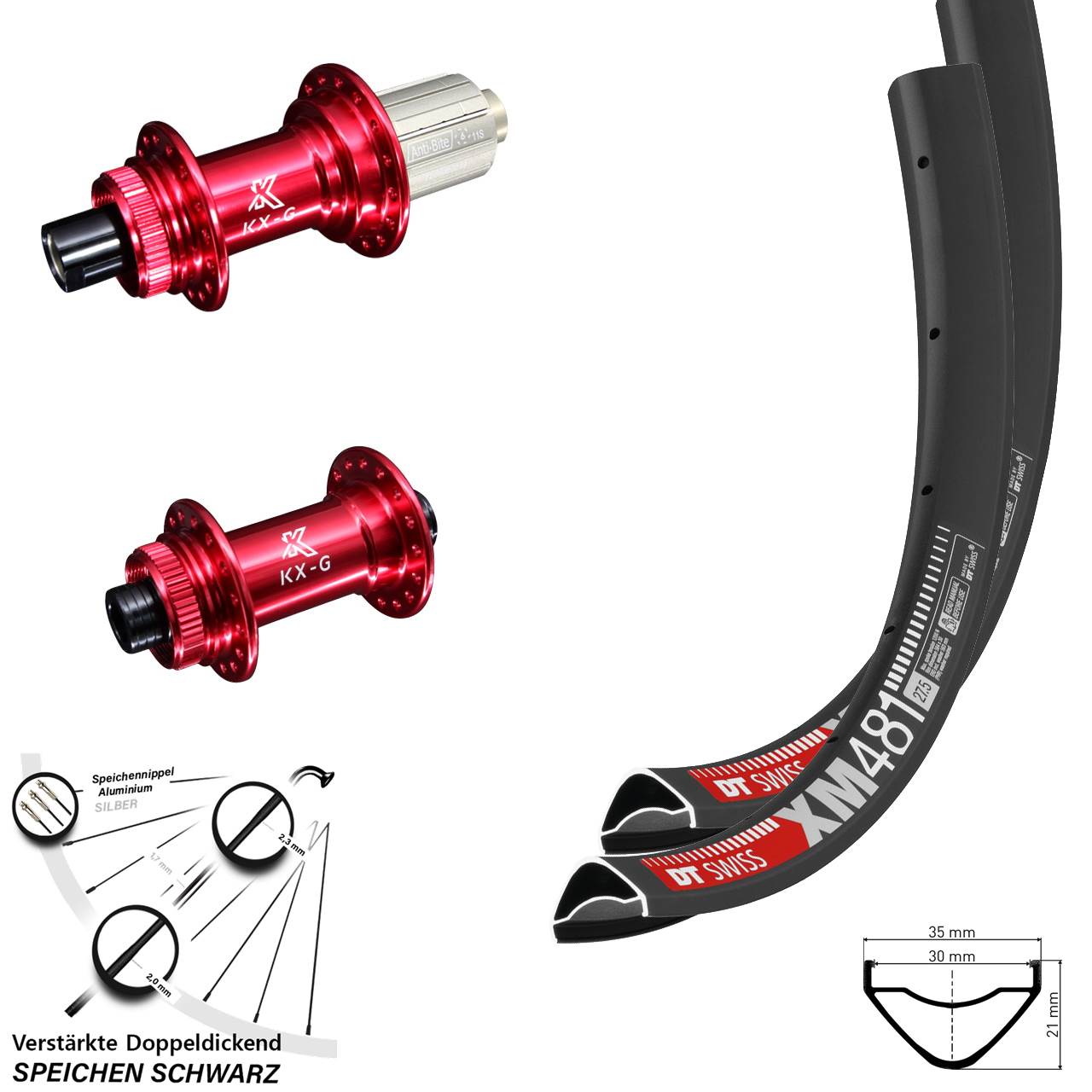 27,5 Zoll DT Swiss XM481 KX-G rot Laufradsatz Centerlock 15x100 12x142 8-12 fach