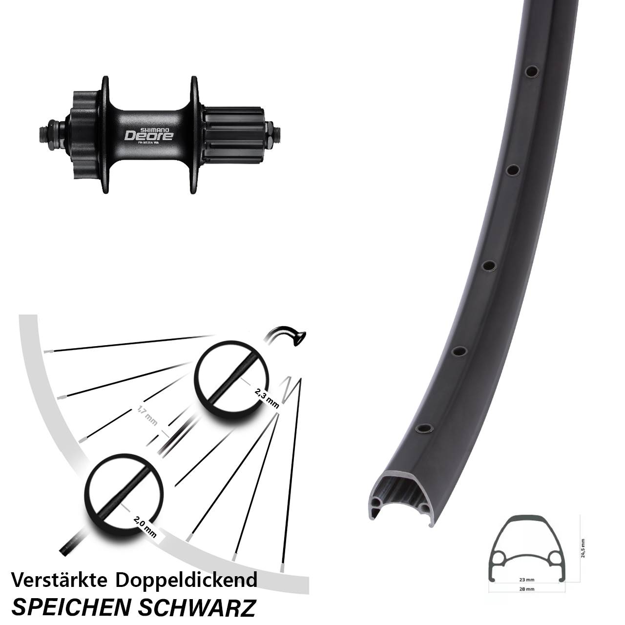 28-29 Zoll Ambrosio Sport Shimano FH-M525 6-Loch Hinterrad QR 8-11 fach