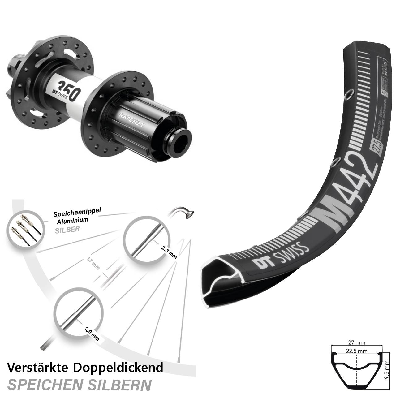 DT Swiss M 442-350 29 Zoll Disc Laufrad 12x142 8-11 fach HG
