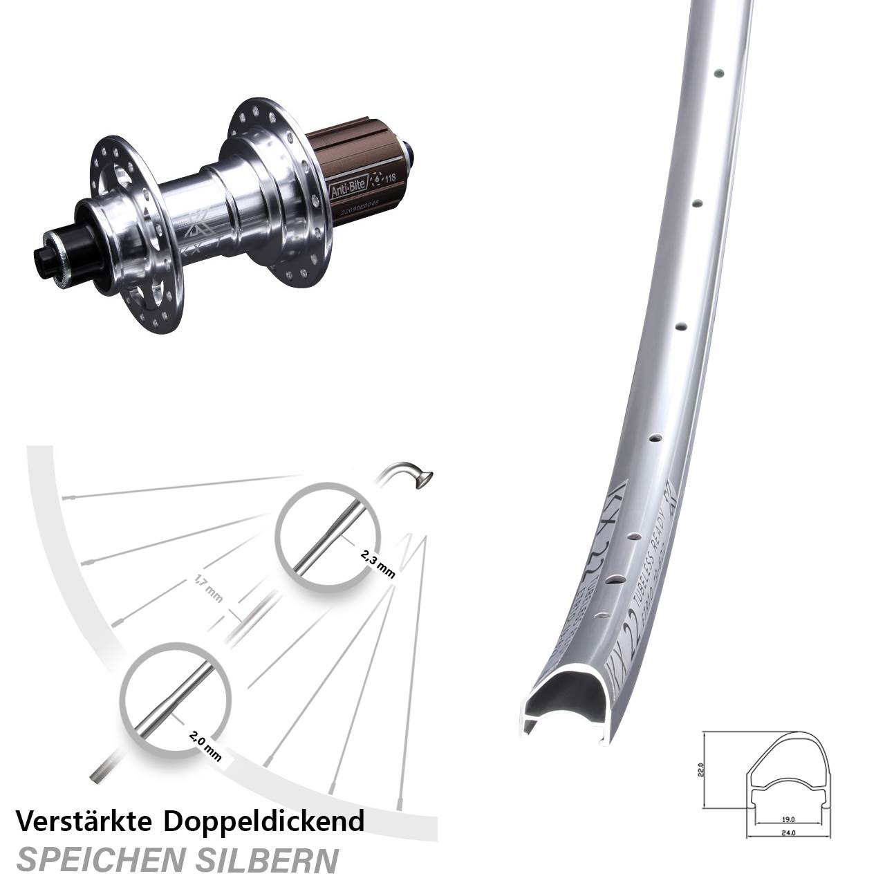 28 Zoll KX-T 22 OS Hinterrad für Schnellspanner 8-12 fach