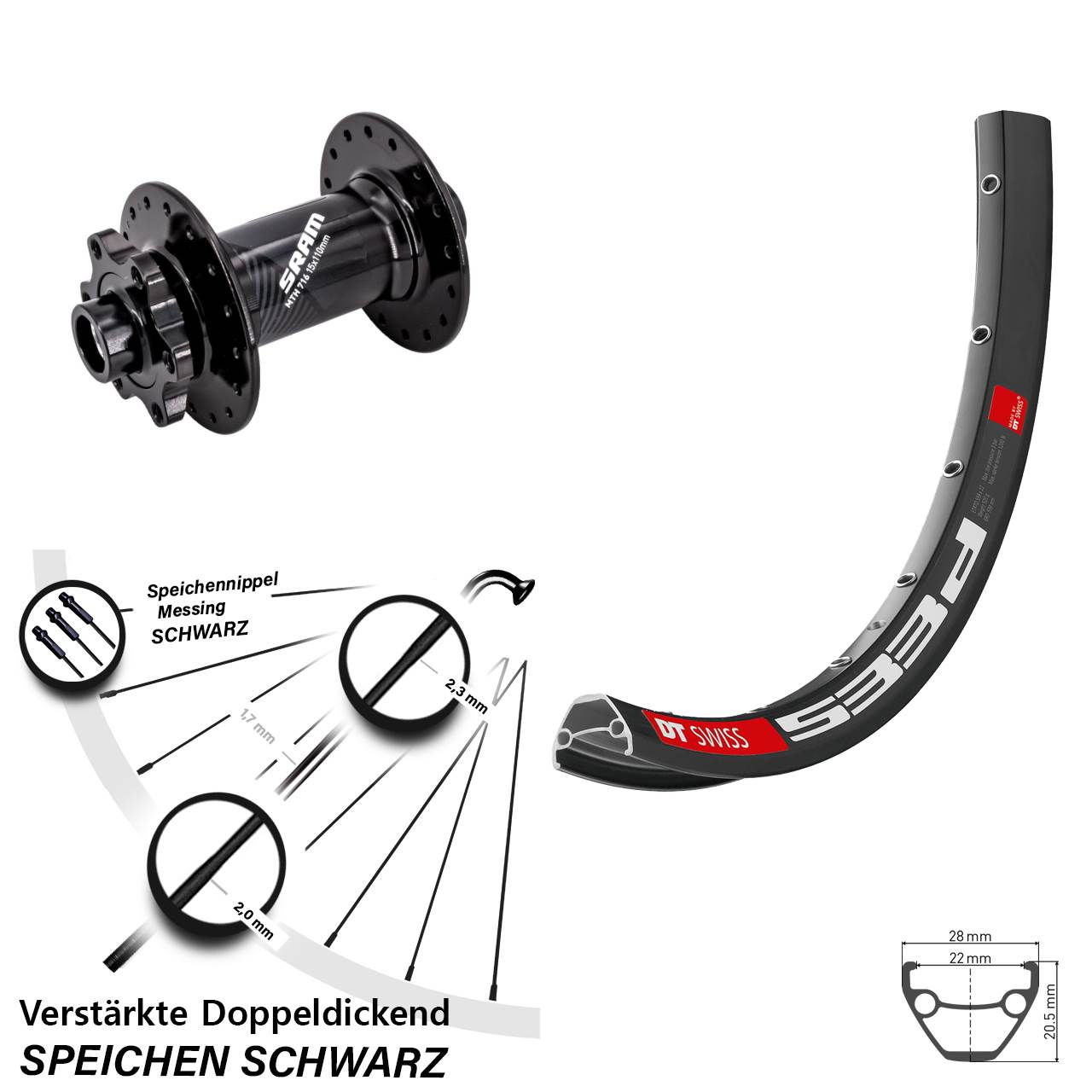 Boost Disc Vorderrad 15x110 27,5 Zoll DT Swiss 533d Sram 716