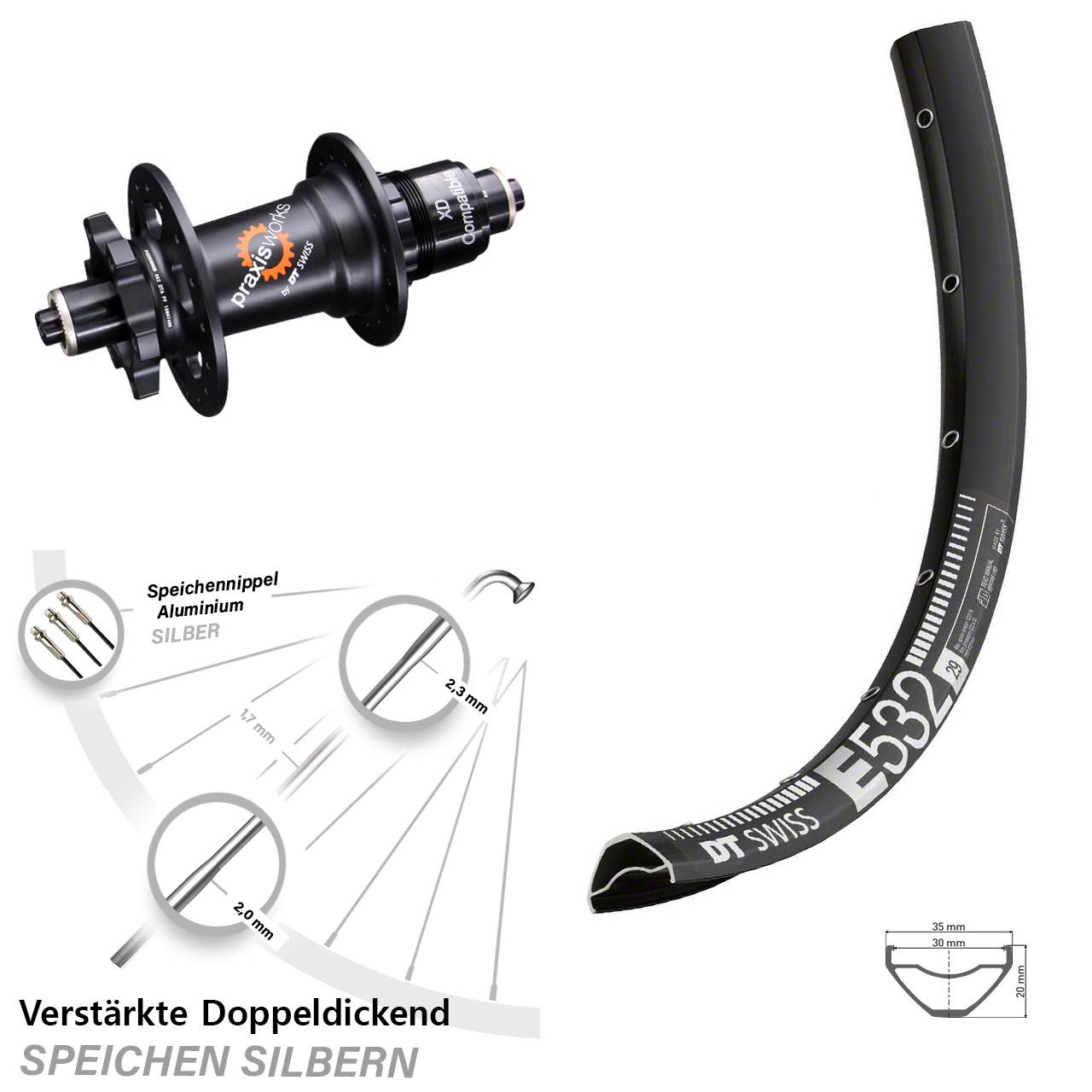 Disc Laufrad für Schnellspanner 29 Zoll DT Swiss E532-350 SRAM XD