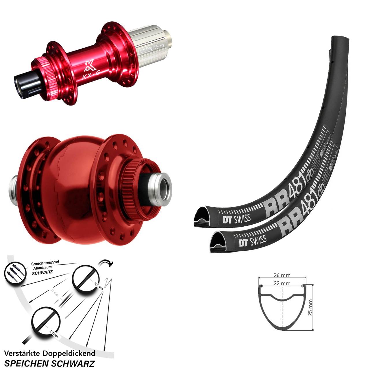 Laufradsatz Centerlock DT Swiss RR 481 KX-G rot SON 28 Zoll 8-12 fach 12x100/142