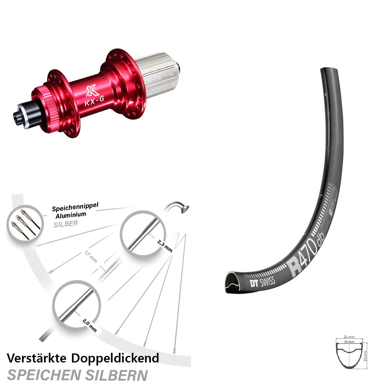 Disc Hinterrad 28 Zoll DT Swiss R 470 KX-G rot 8-12 fach QR
