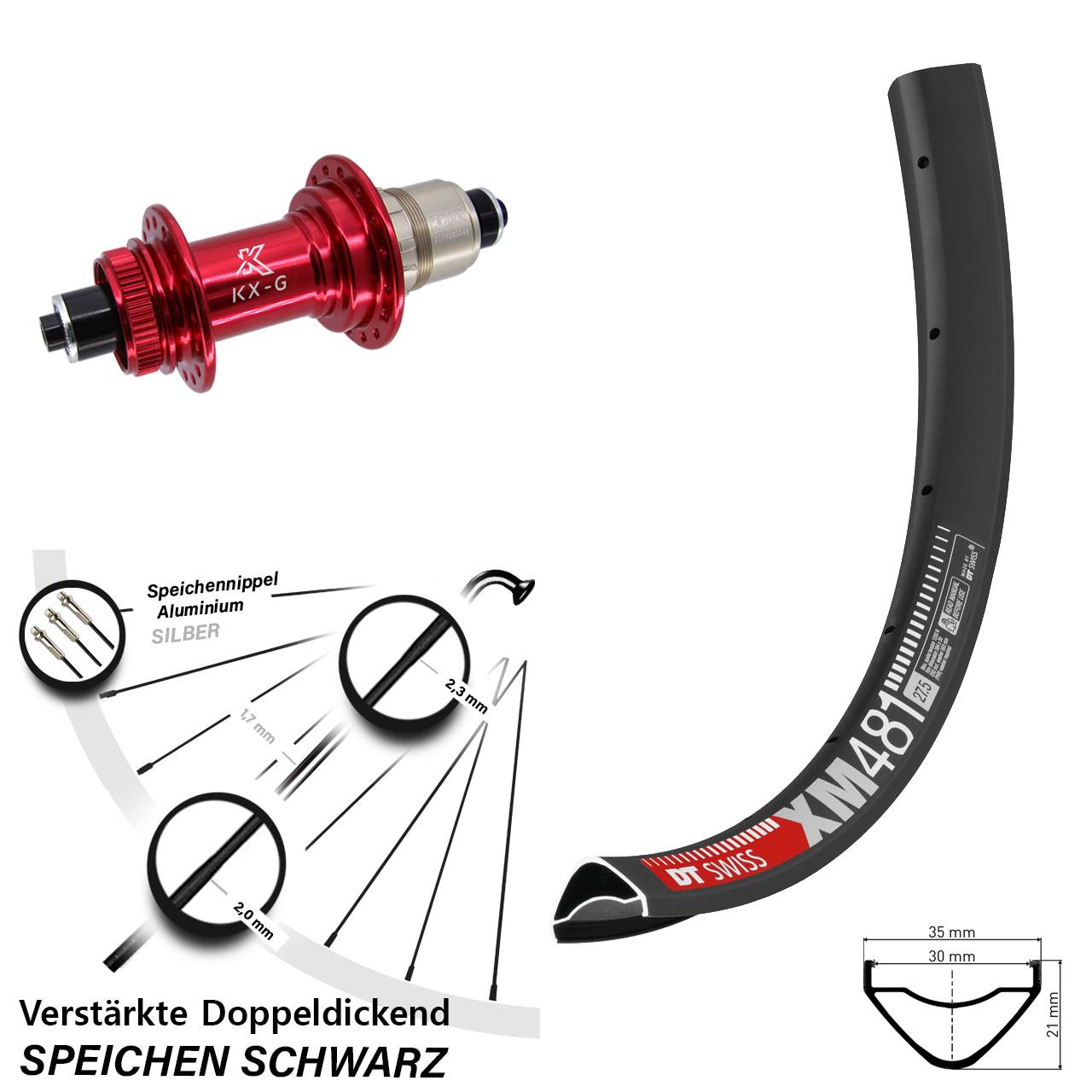 Disc Laufrad 27,5 Zoll DT Swiss XM481 KX-G rot XDR 11-12 fach für Schnellspanner