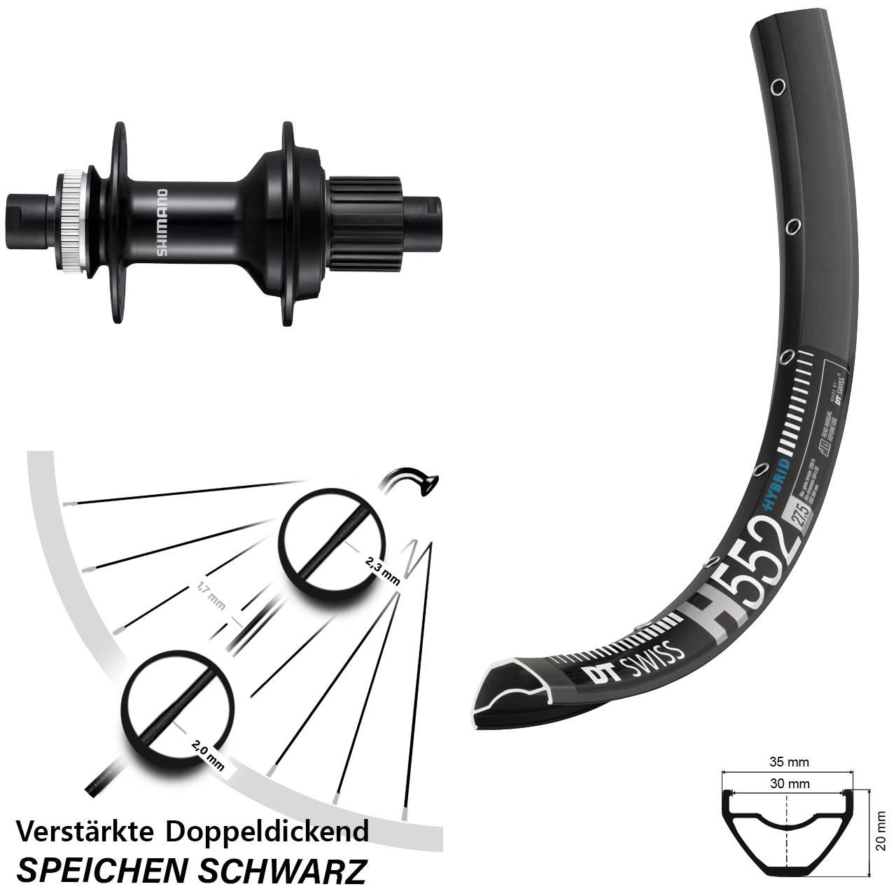 27,5 Zoll DT Swiss H552 Shimano FH-MT510B Hinterrad 12x148 Boost Micro Spline