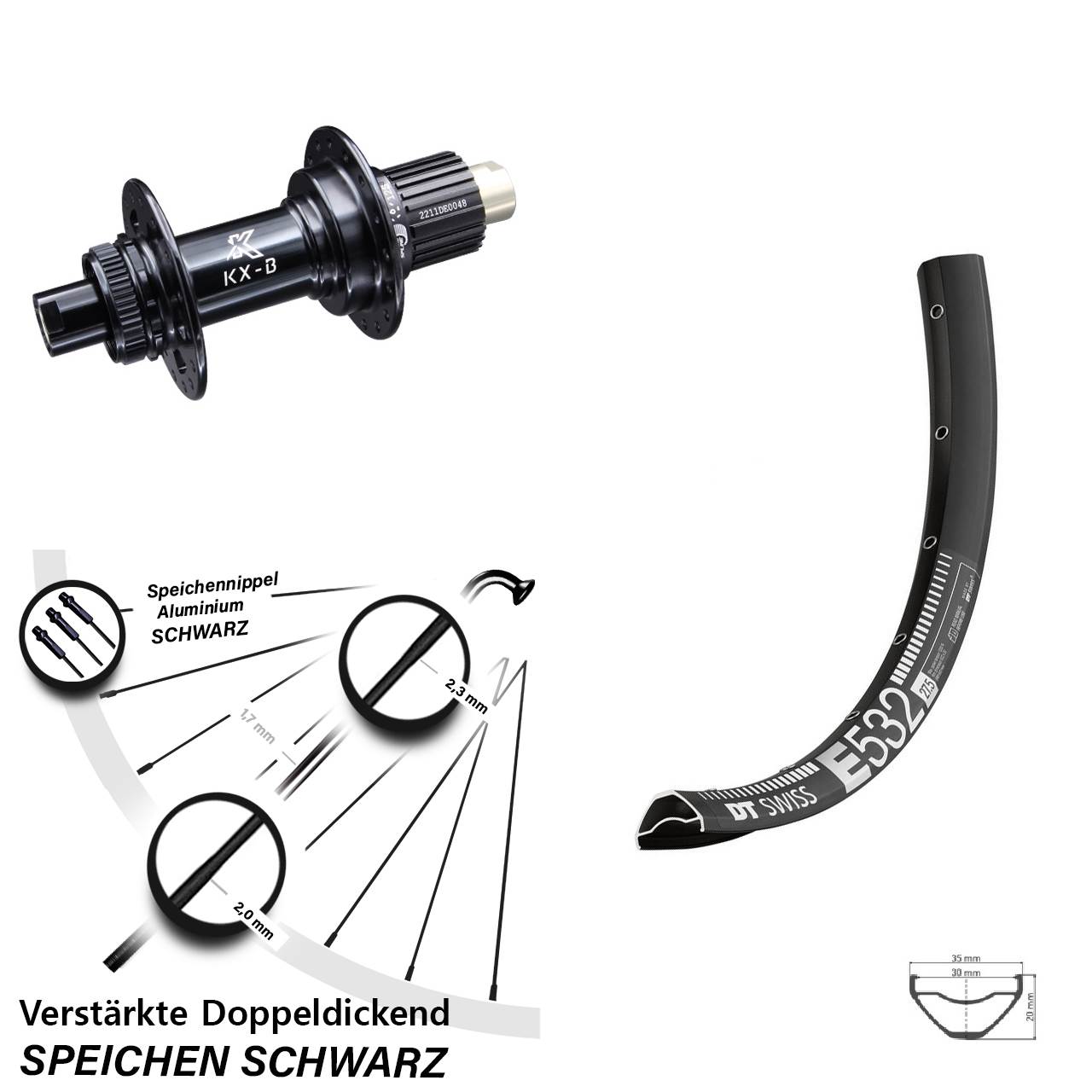Boost Centerlock Hinterrad 12x148 27,5 Zoll DT Swiss E532 KX-B Shimano Micro Spline