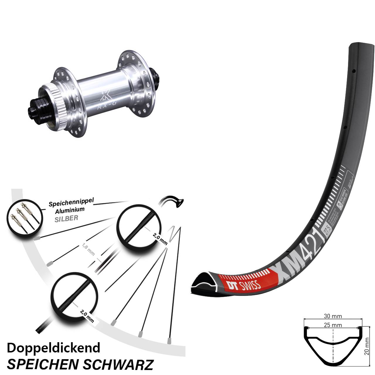 27,5 Zoll Vorderrad KX-G Schnellspanner DT Swiss XM 421