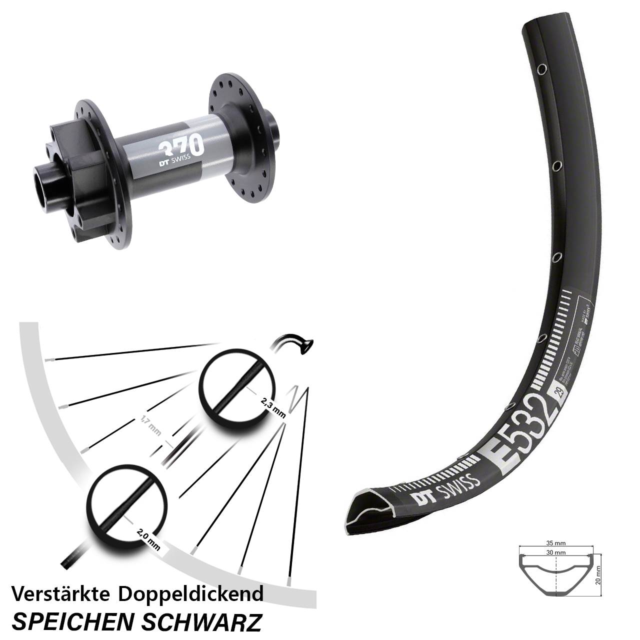 Vorderrad 6-Loch 29 Zoll DT Swiss E532-370 15x110 Boost