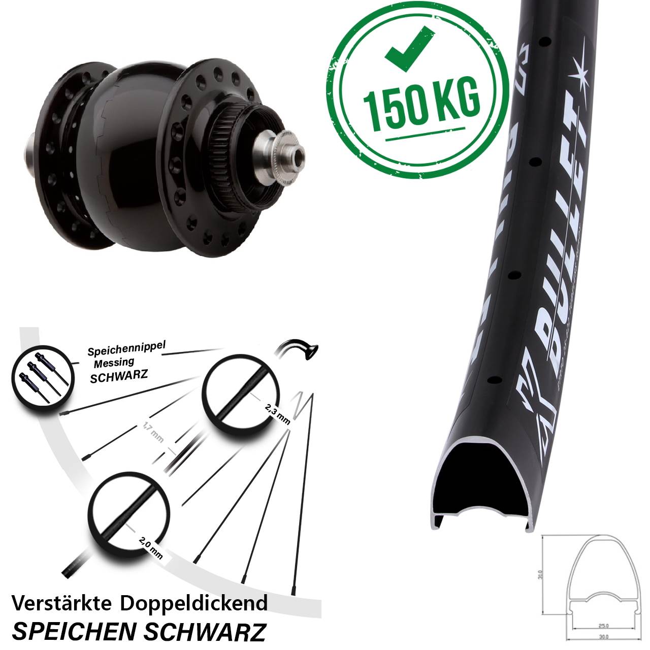 SONdelux KX Bullet 28-29 Zoll Centerlock Dynamovorderrad für Schnellspanner
