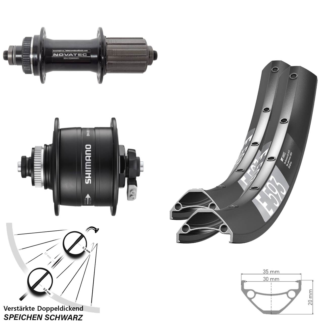 Disc Laufradsatz QR 29 Zoll DT Swiss E593 Novatec D472 Shimano DH-3D37 8-12 fach