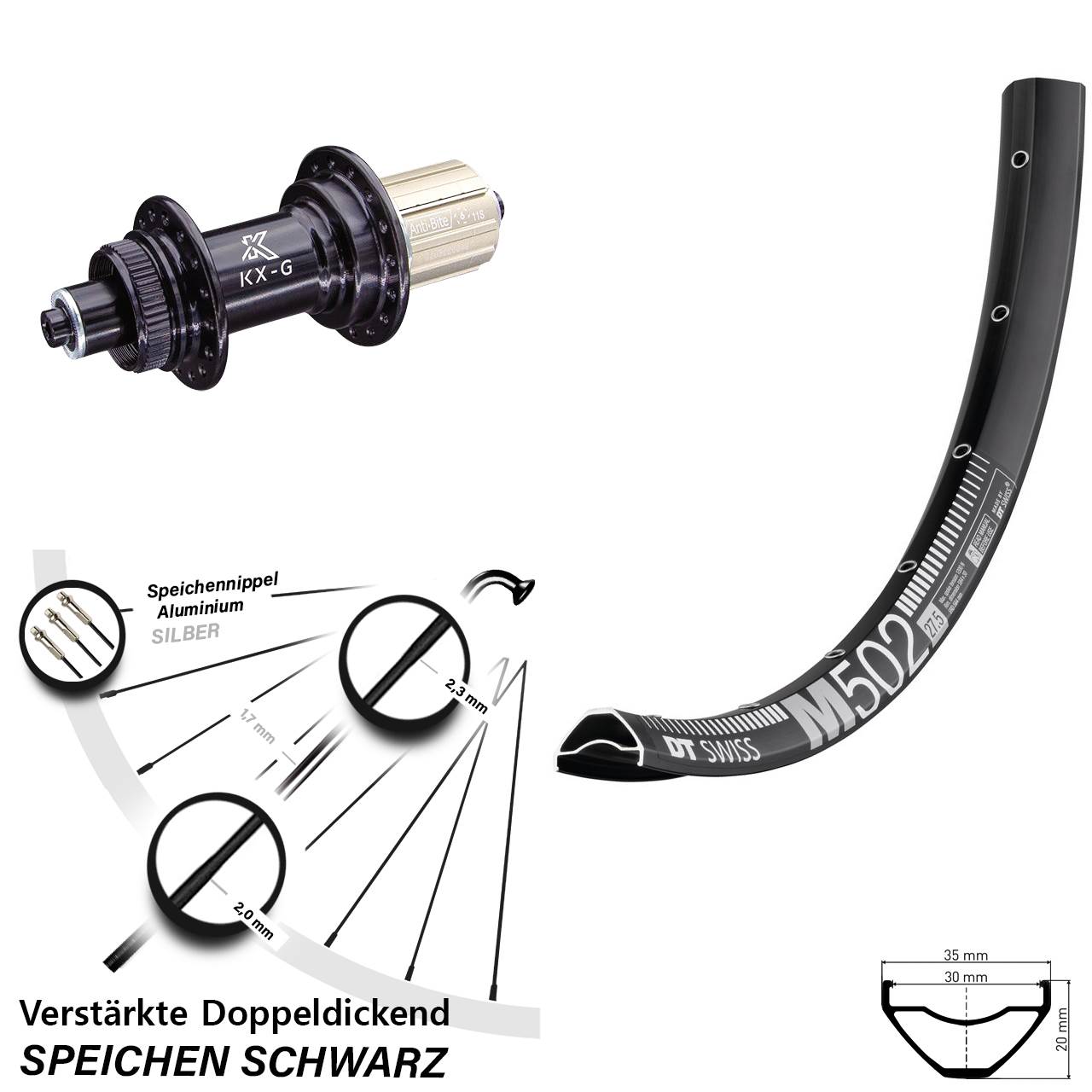 DT Swiss M 502 KX-G 29 Zoll Centerlock Hinterrad für Schnellspanner 8-12 fach HG