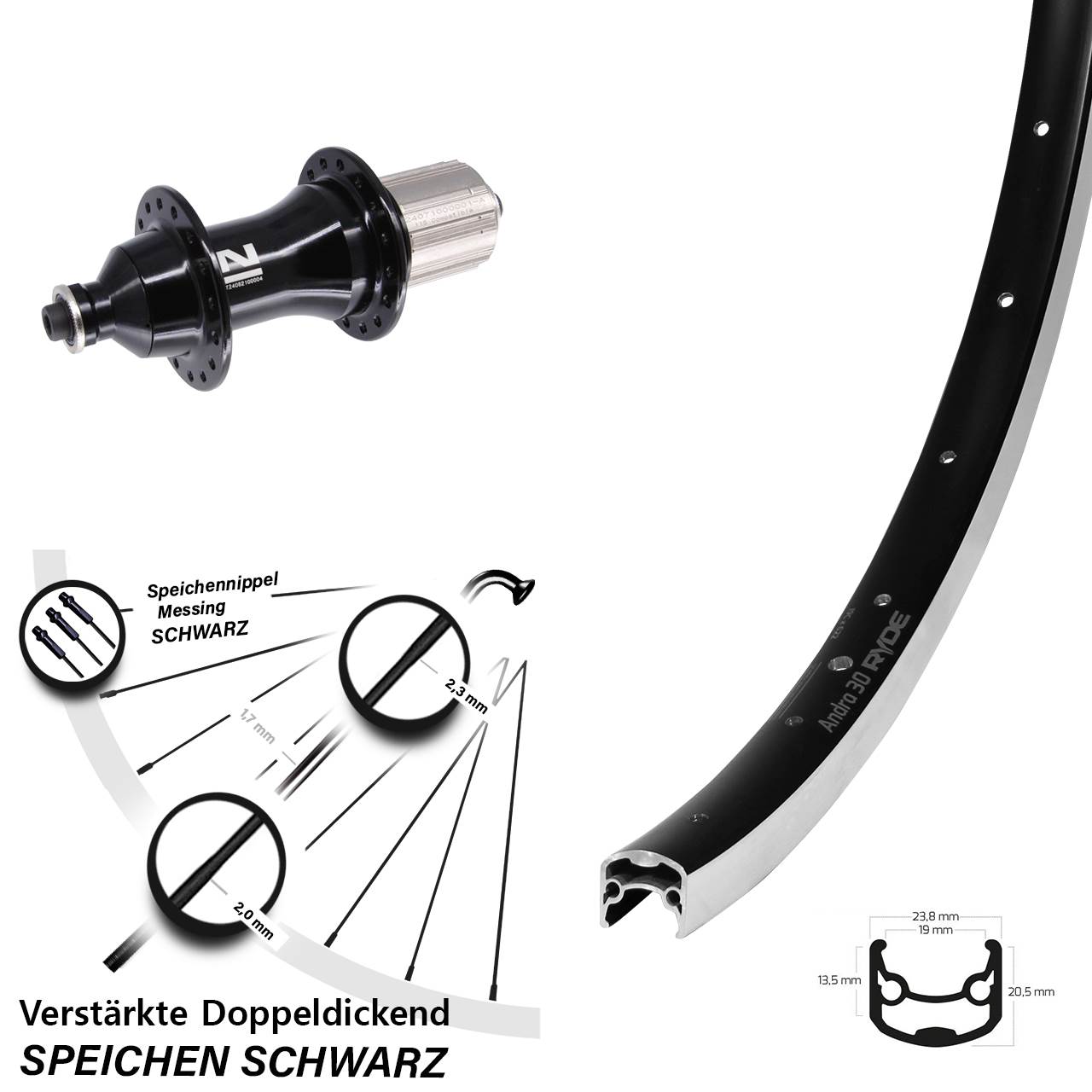 26 Zoll Novatec F162 Strong Ryde Andra 30 Hinterrad QR 8-12 fach
