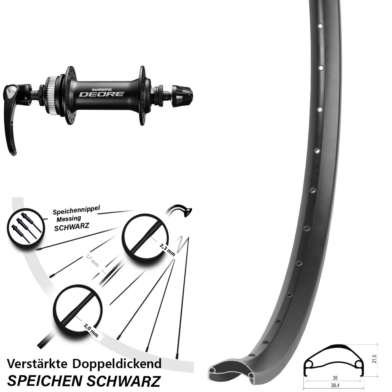 Ambrosio E35 Shimano Deore 29 Zoll Centerlock Vorderrad für Schnellspanner