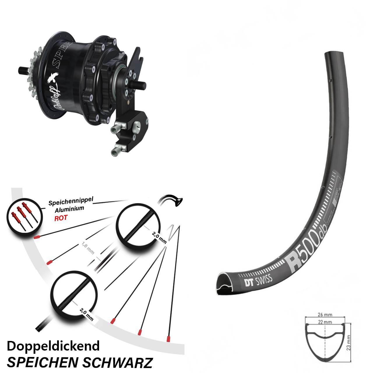 DT Swiss R 500 Rohloff TS DB OEM2 Tandem 28-29 Zoll Disc Hinterrrad