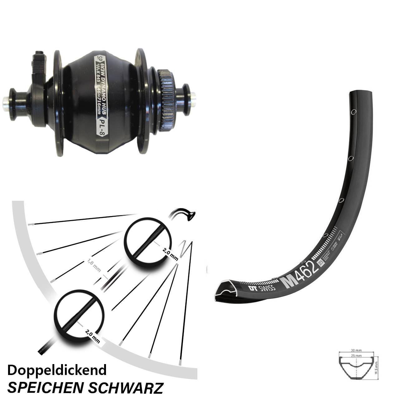 650B DT Swiss M462 Shutter PL-8 Disc Nabendynamolaufrad QR