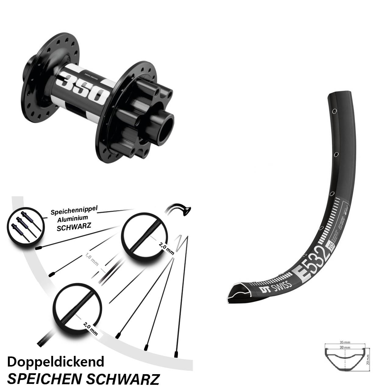 27,5 Zoll DT Swiss E532 DT Swiss 350 Disc Vorderrad 15x110 Boost