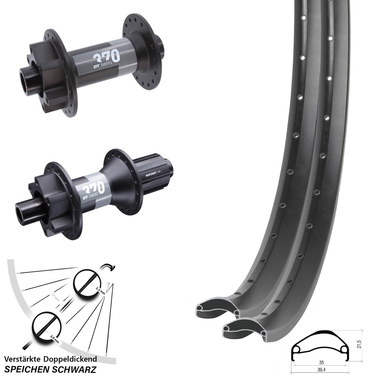29 Zoll Ambrosio E35 DT Swiss 370 Boost Disc Laufradsatz 15x110 12x148 Boost 8-11 fach
