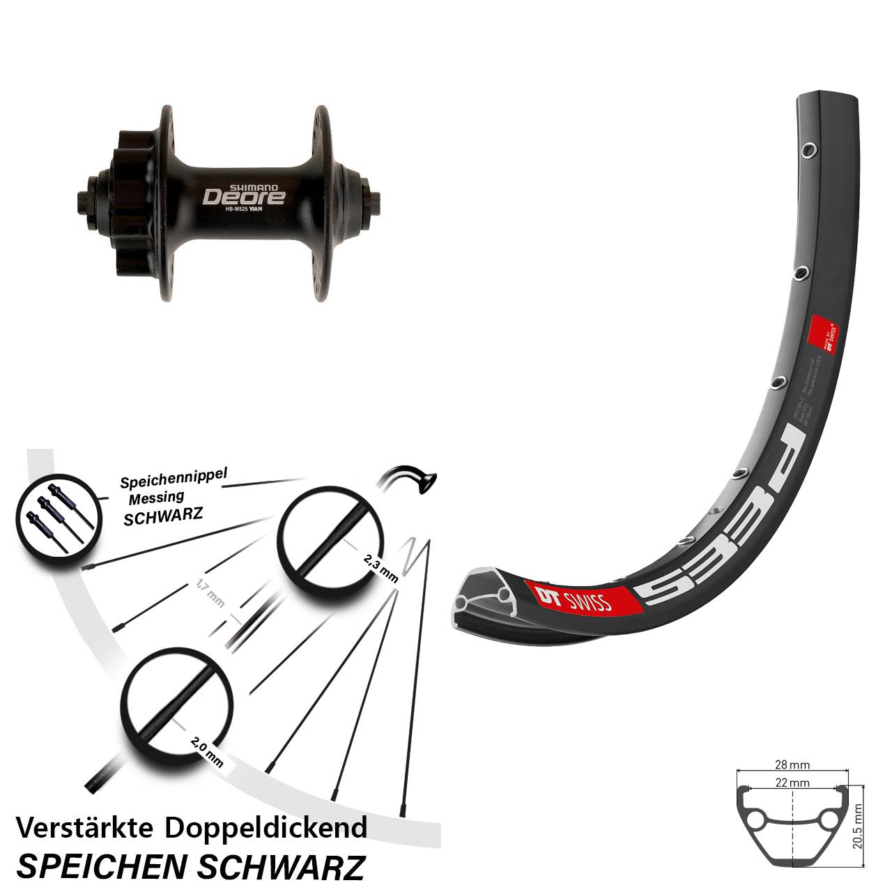 29 Zoll DT Swiss 533d Shimano Deore HB-M525 Disc Laufrad für Schnellspanner