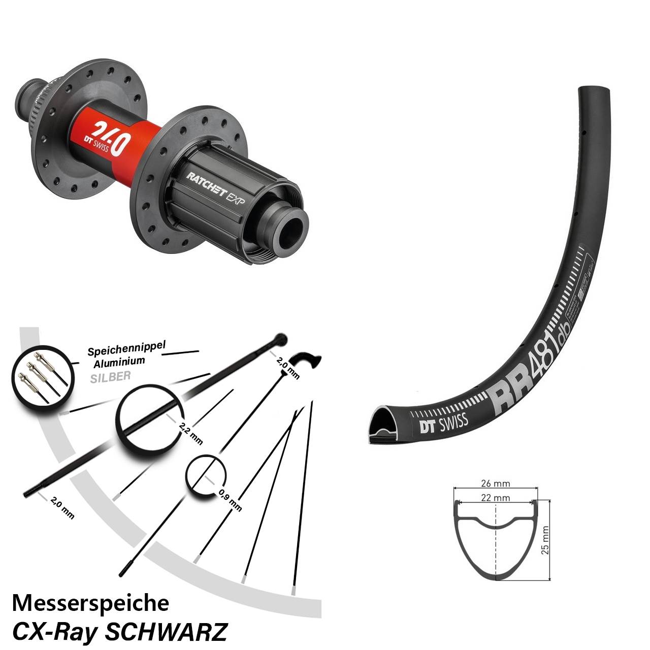 Hinterrad 28 Zoll RR 481 DT Swiss 240 EXP Road 8-12 fach HG CX-Ray Steckachse