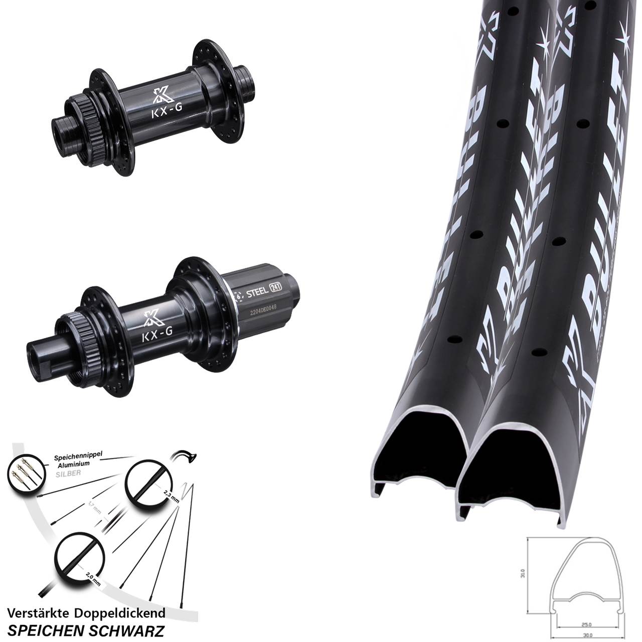 KX-GS Bullet OS verstärkt 29 Zoll Centerlock Laufradsatz 15x100 12x142 8-12 fach