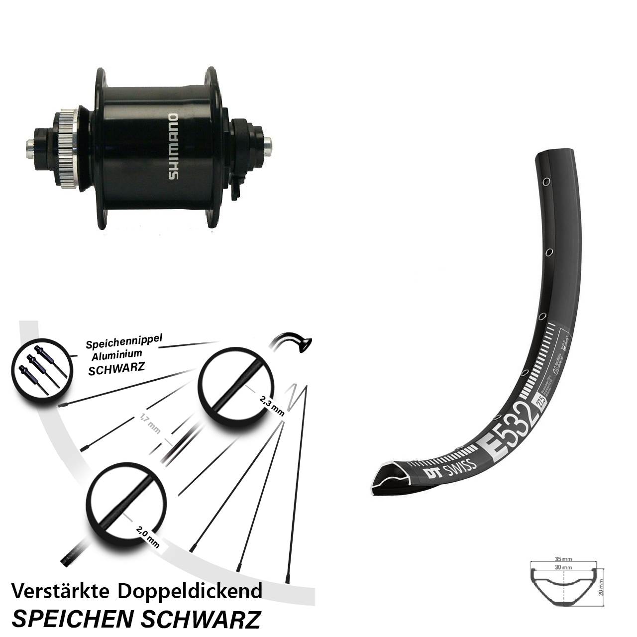 27,5 Zoll DT Swiss E532 Shimano DH-UR700-3D Centerlock Vorderrad Schnellspanner