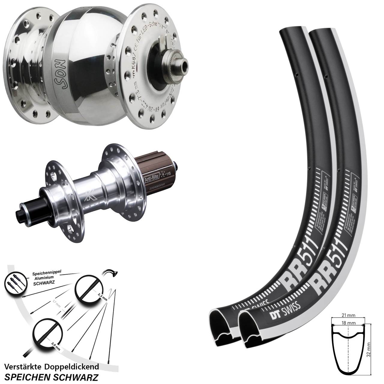 DT Swiss RR 511 KX-T SONdelux wide body 28 Zoll Laufrad-Satz QR 8-12 fach HG