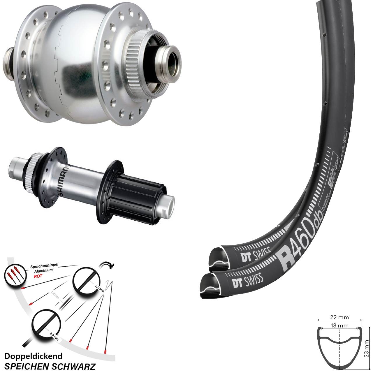 Centerlock Laufradsatz 28 Zoll DT Swiss R 460 SON delux Shimano GRX silbern Steckachse