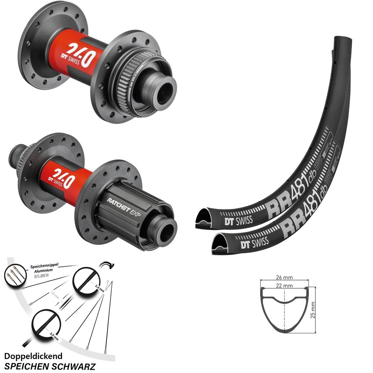 Disc Laufradsatz 28 Zoll DT Swiss RR481-240 EXP-Road 8-12 fach 12x100/142