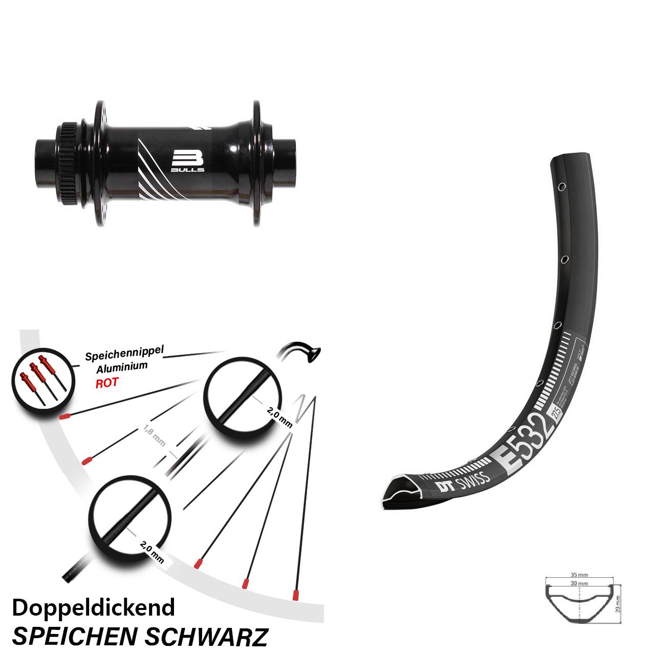 29 Zoll DT Swiss E532 Formula CL-811 Disc Vorderrad 15x110 Boost