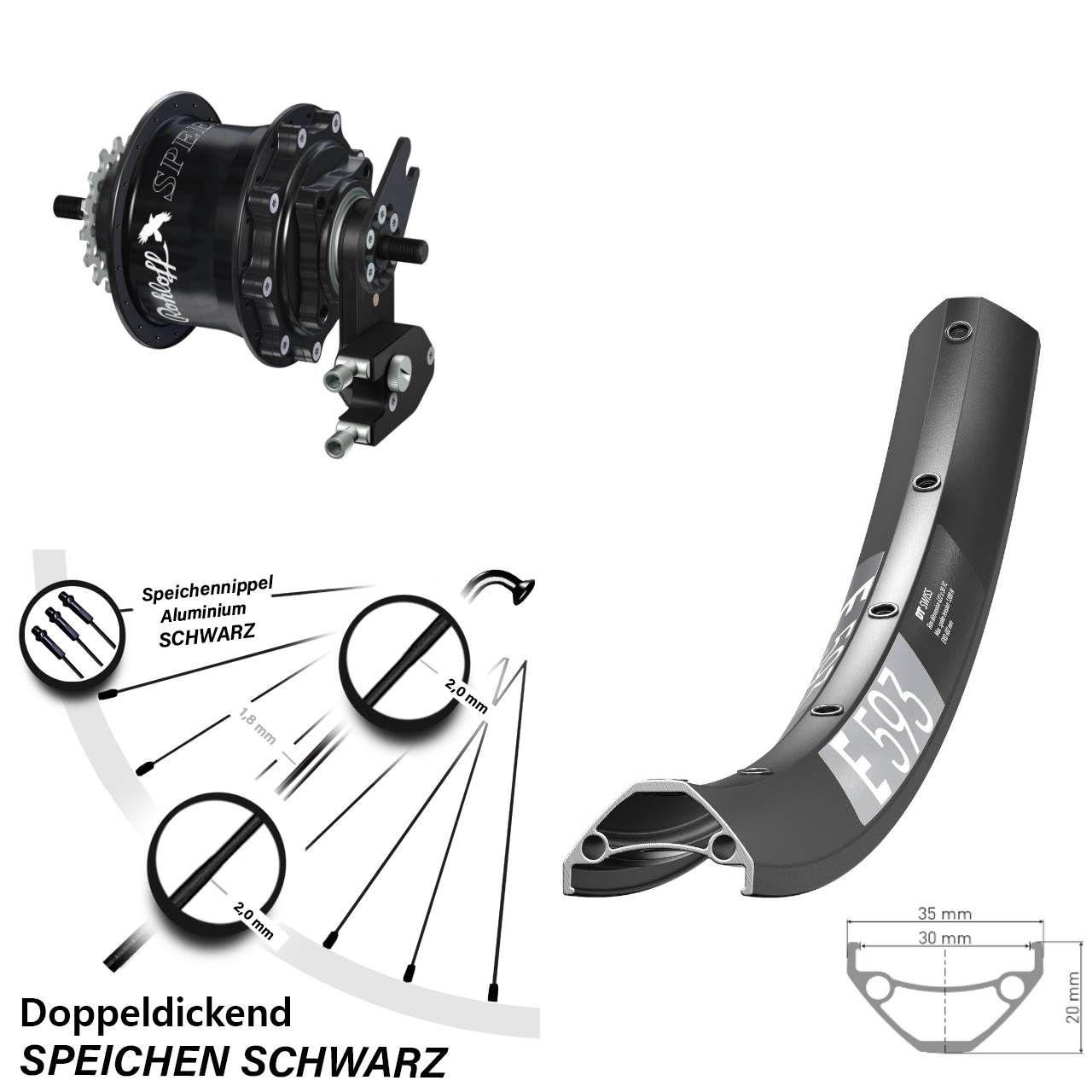 Hinterrad 27,5 Zoll DT Swiss E 593 Disc Rohloff Speedhub 500/14 TS DB OEM2 Tandem schwarz