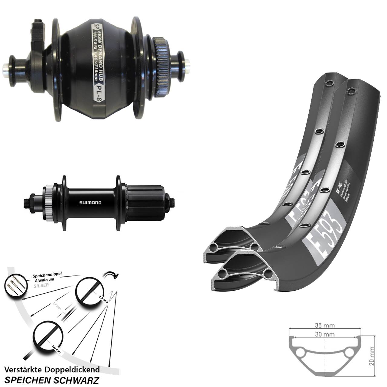 29 Zoll DT Swiss E 593 Shimano FH-QC400 Shutter PL-8 Laufradsatz Centerlock QR 8-11 fach