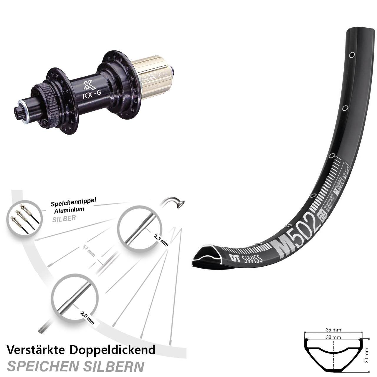 DT Swiss M 502 KX-G 29 Zoll Centerlock Hinterrad für Schnellspanner 8-12 fach HG
