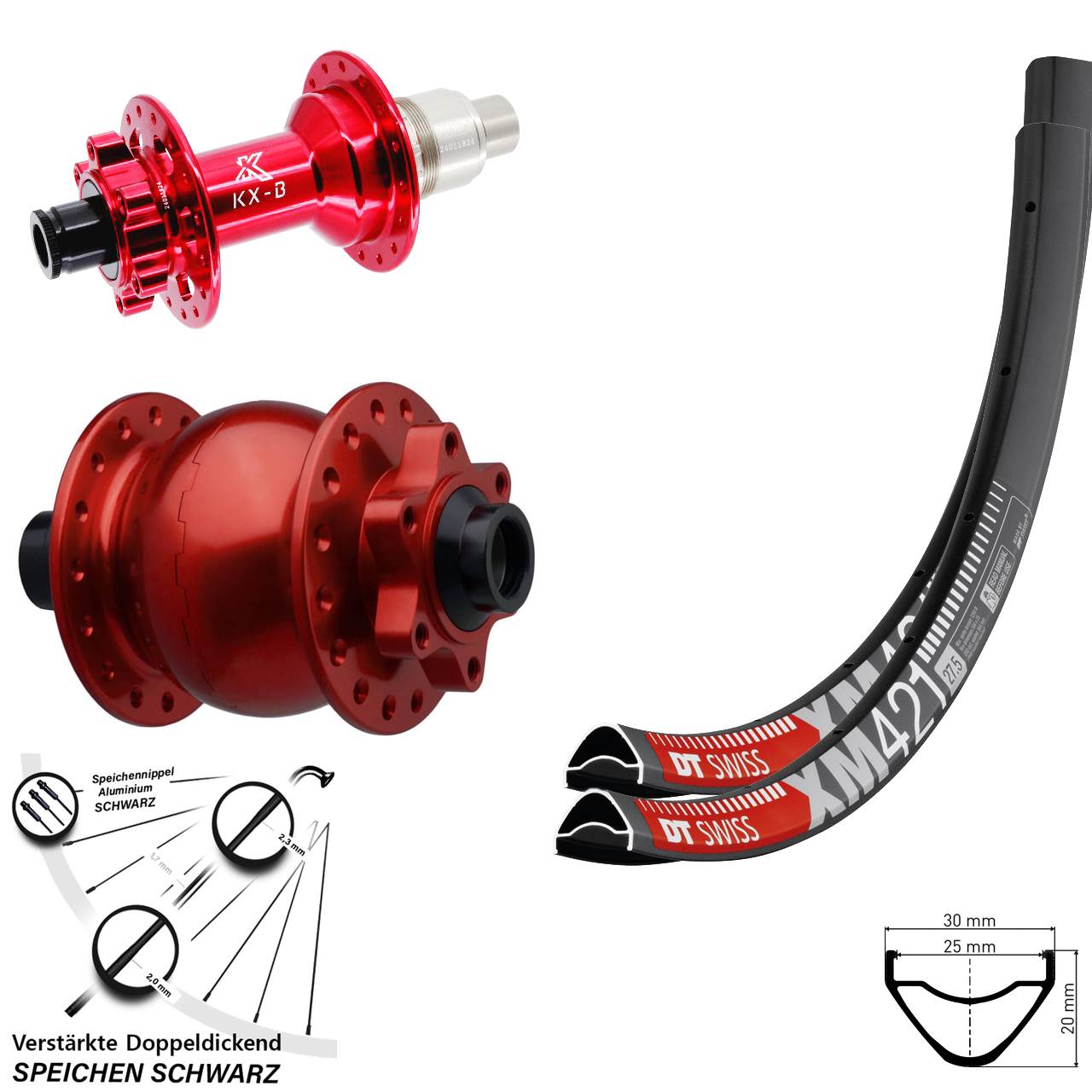 DT Swiss XM421 KX-B rot SON 28 29 Zoll 6-Loch Laufradsatz 15x110 12x148 XD 11-12 fach