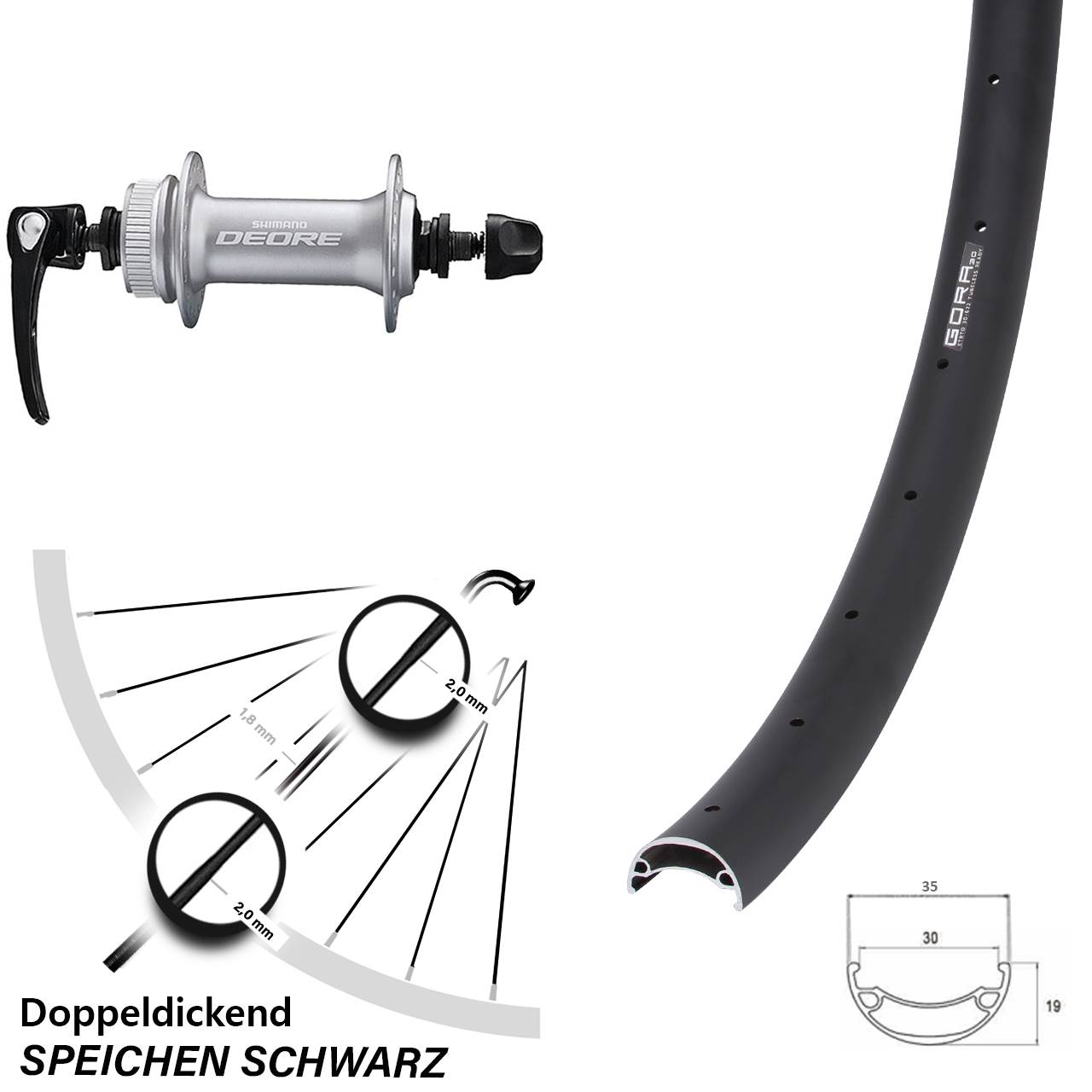 29 Zoll Gora 30 Shimano Deore HB-M6000 Vorderrad Centerlock QR