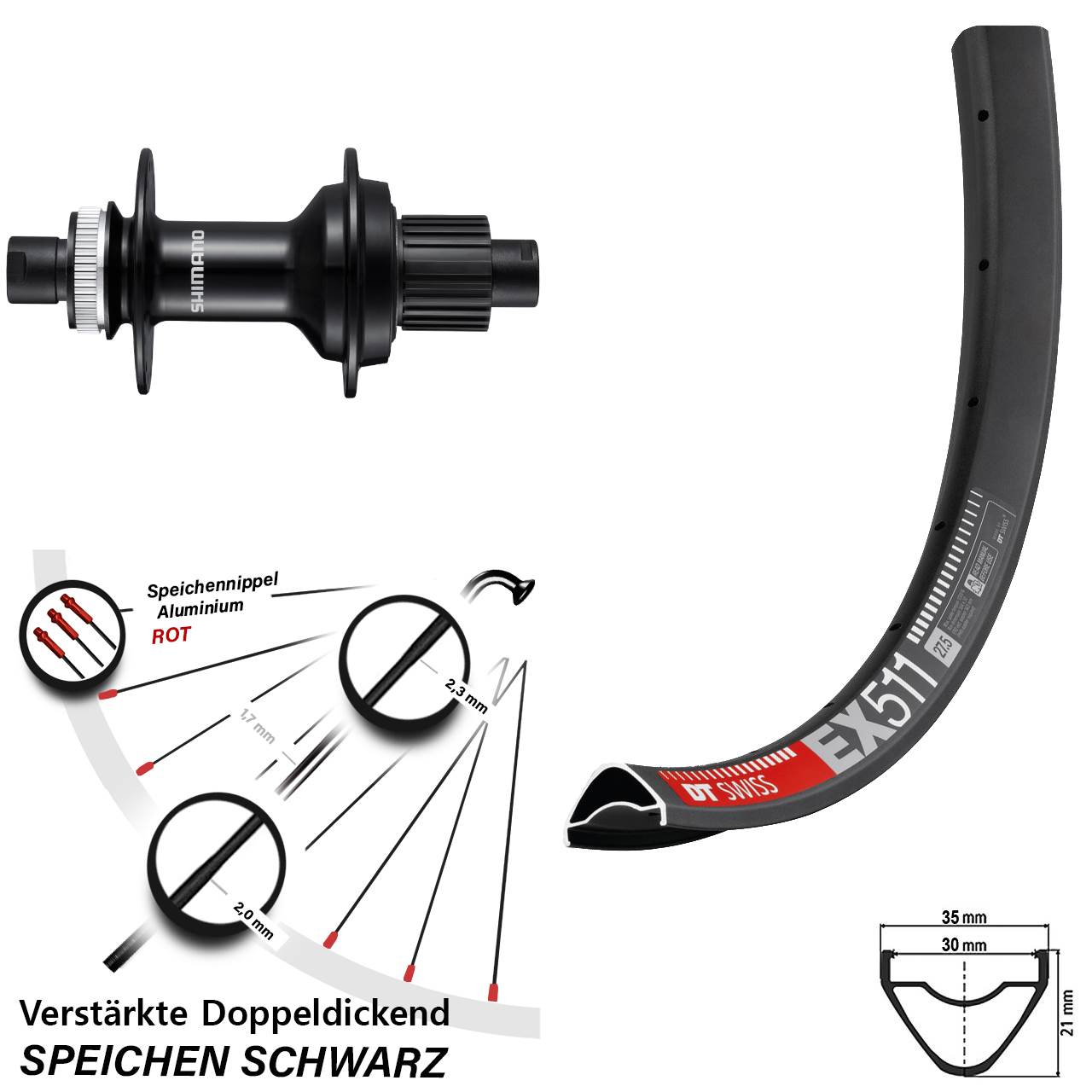 Disc Hinterrad 29 Zoll DT Swiss EX511 Shimano FH-MT510B Micro Spline 12x148