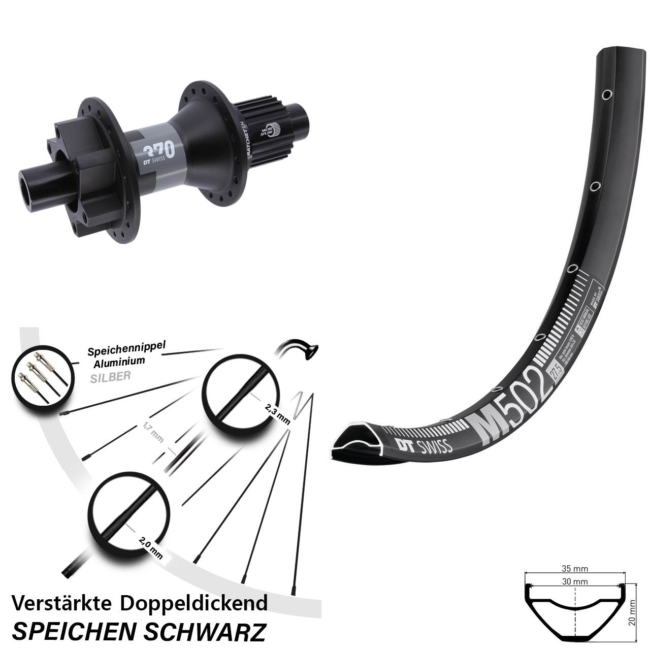 Disc Laufrad 27,5 Zoll DT Swiss M 502-370 Micro Spline 12x142