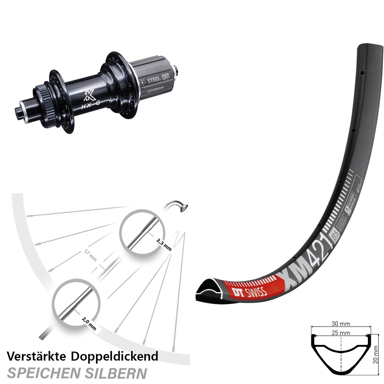Centerlock Hinterrad für Schnellspanner 29 Zoll DT Swiss XM421 KX-GS Heavy Duty 8-12 fach