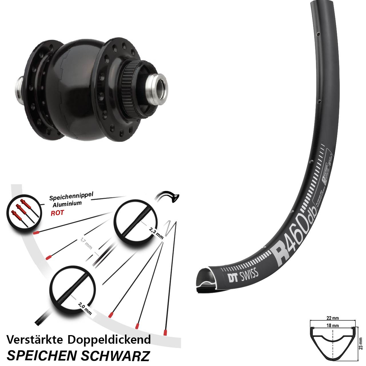 SON delux DT Swiss R 460 Disc 28 Zoll Nabendynamovorderrad Centerlock 12x100