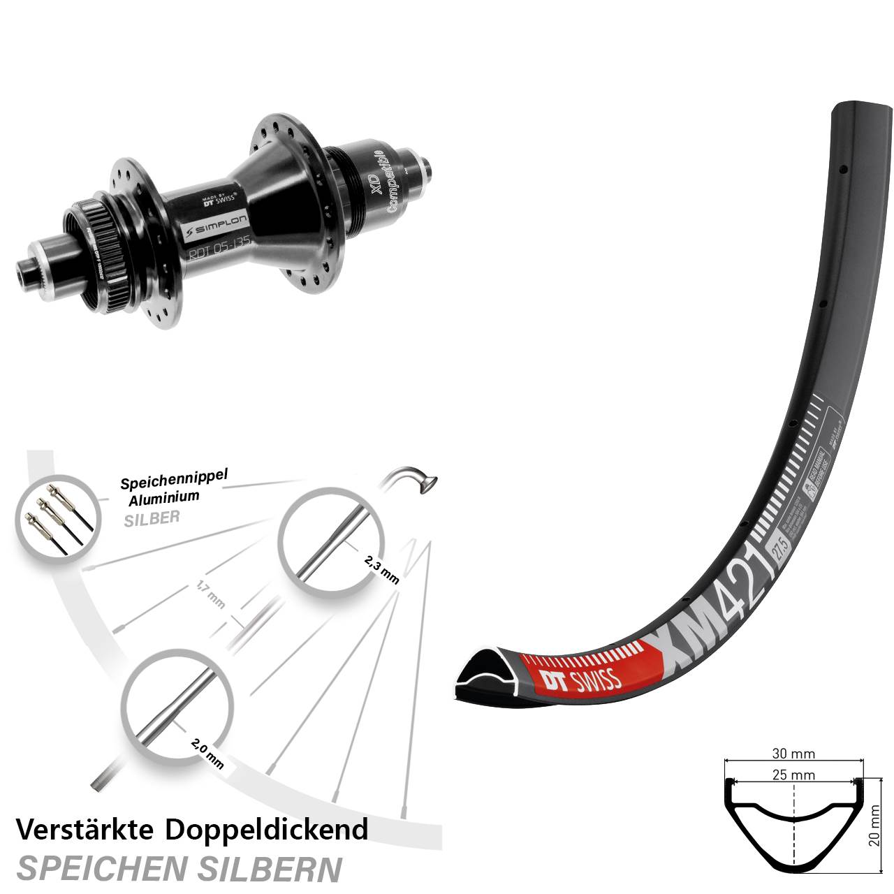 DT Swiss XM 421-370 29 Zoll Centerlock Hinterrad QR XD