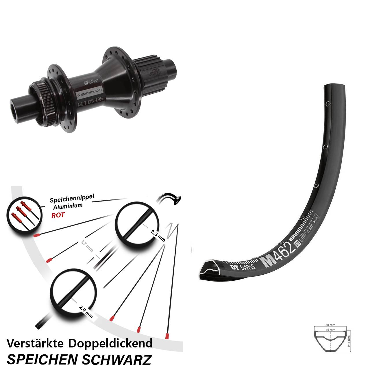 DT Swiss M462-370 Hybrid 27,5 Zoll Disc Laufrad 12x142 Shimano Micro Spline