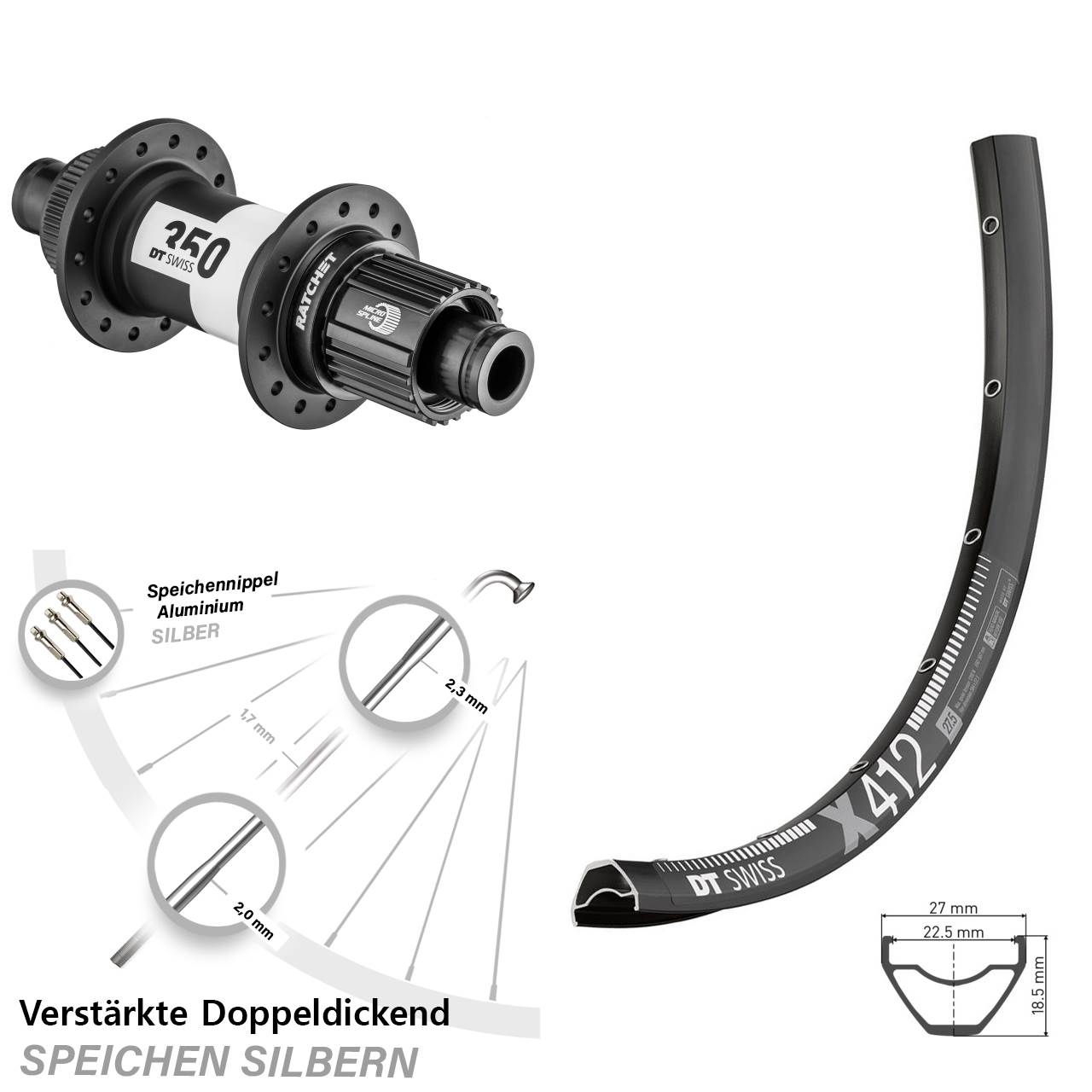 29 Zoll DT Swiss X 412 DT Swiss 350 Boost Hinterrad Centerlock 12x148 Boost Micro Spline
