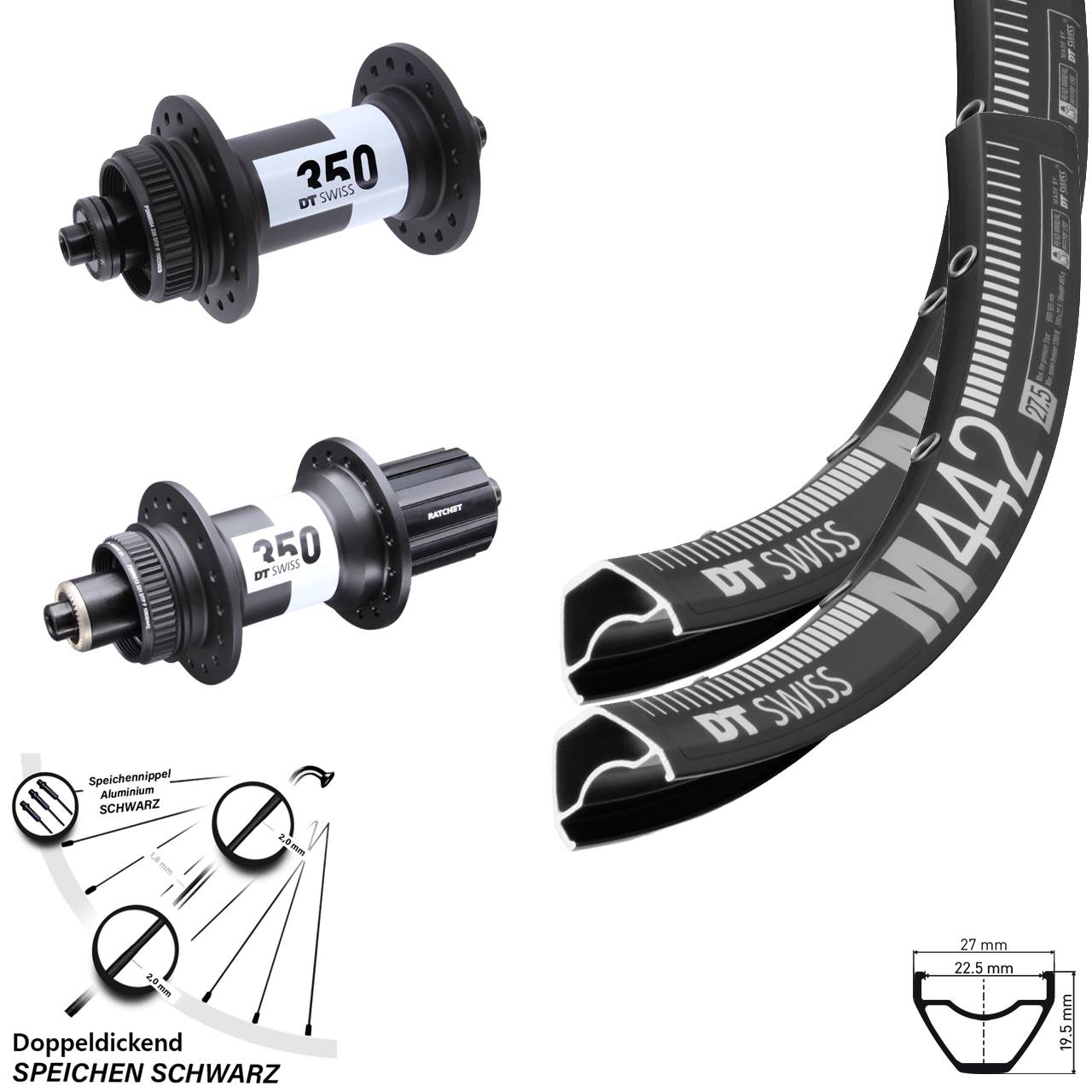 29 Zoll DT Swiss M 442-350 Laufradsatz für Schnellspanner 8-11 fach HG